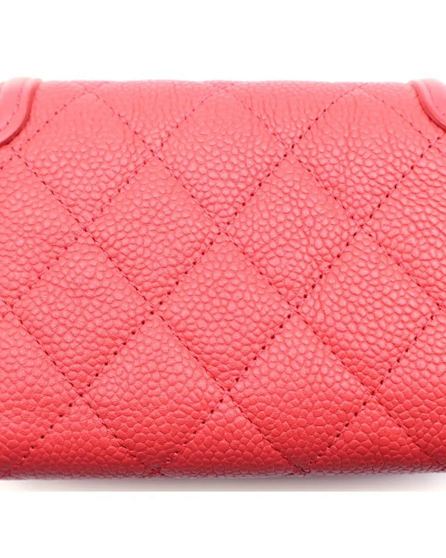 Preloved Authentic CHANEL CC Filigree Tri-fold Wallet Compact Wallet Coin Case Red Caviar Skin