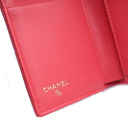 Preloved Authentic CHANEL CC Filigree Tri-fold Wallet Compact Wallet Coin Case Red Caviar Skin