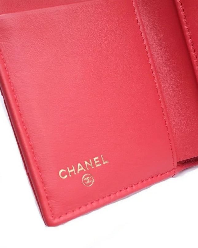 Preloved Authentic CHANEL CC Filigree Tri-fold Wallet Compact Wallet Coin Case Red Caviar Skin