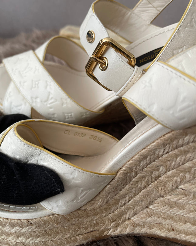 Preloved Authentic Louis Vuitton White Monogram Wedge Sandals in 36.5