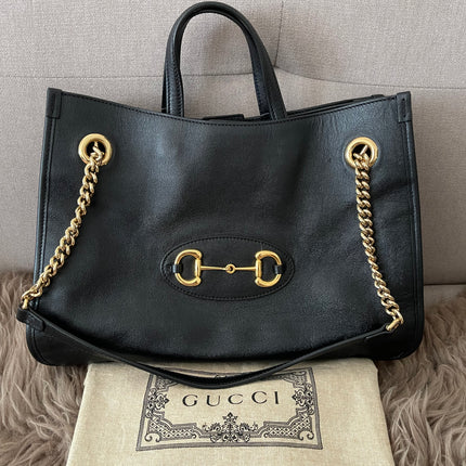 Preloved Authentic Rank A Gucci Horsebit 1955 tote bag in black leather