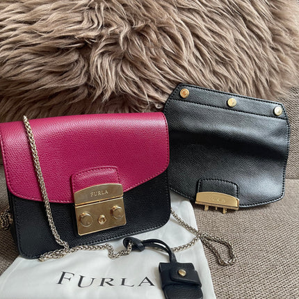 Preloved Authentic Furla Metropolis Mini Crossbody Bag Bicolor Black Fuchsia