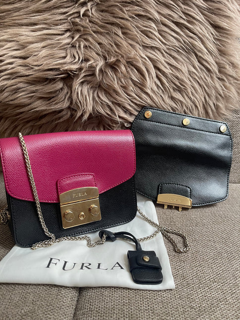 Preloved Authentic Furla Metropolis Mini Crossbody Bag Bicolor Black Fuchsia