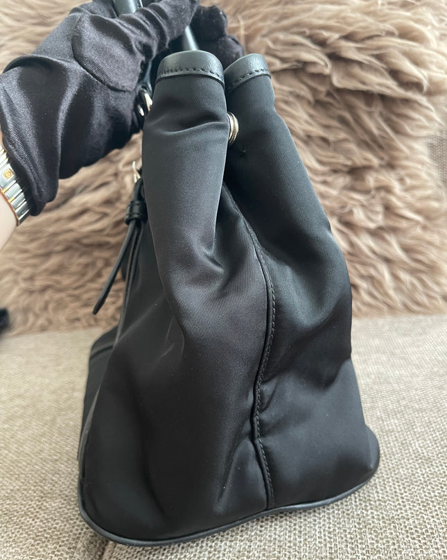 Preloved Authentic Prada Tessuto Nylon Tote Bag Black with Crossbody Strap