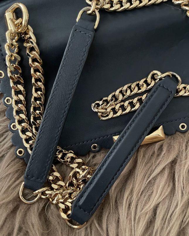 Preloved Authentic Michael Kors Black Leather Small Sloan Studded Chain Shoulder Bag