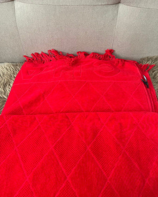 Preloved Authentic Chanel Red Terry Cloth Beach Bag and Towel Set