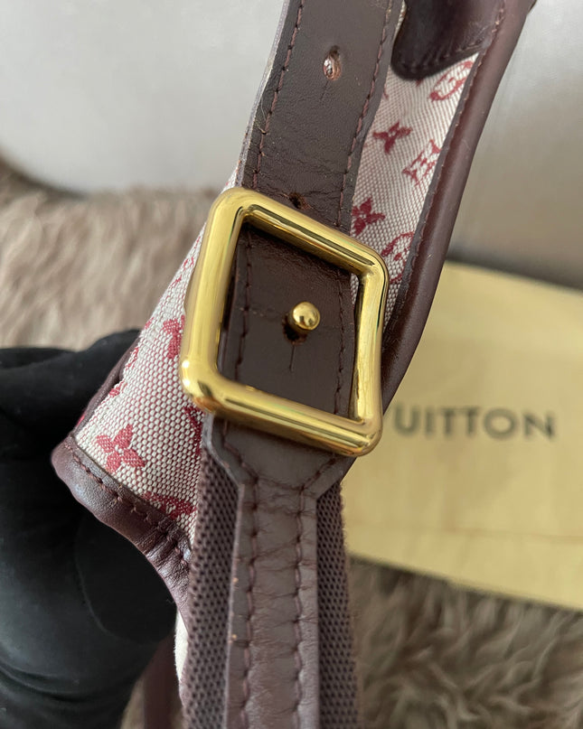 Preloved Authentic Louis Vuitton Monogram Mini Lin Marjorie shoulder bag in burgundy cloth with leather trim