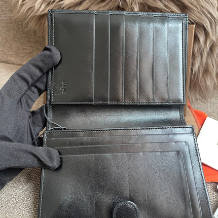 Preloved Authentic Loewe Bifold Wallet Black Grained Leather