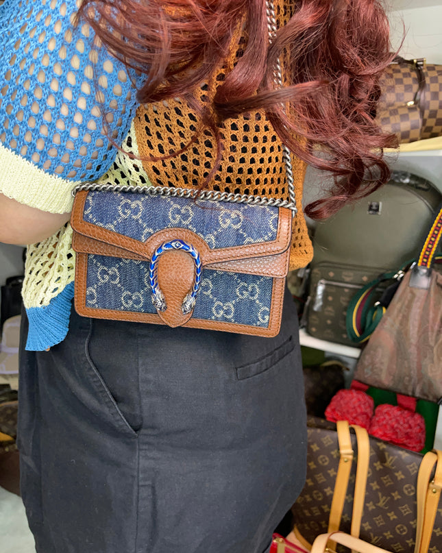 Preloved Gucci Blue/Brown Denim Super Mini GG Dionysus Crossbody Bag