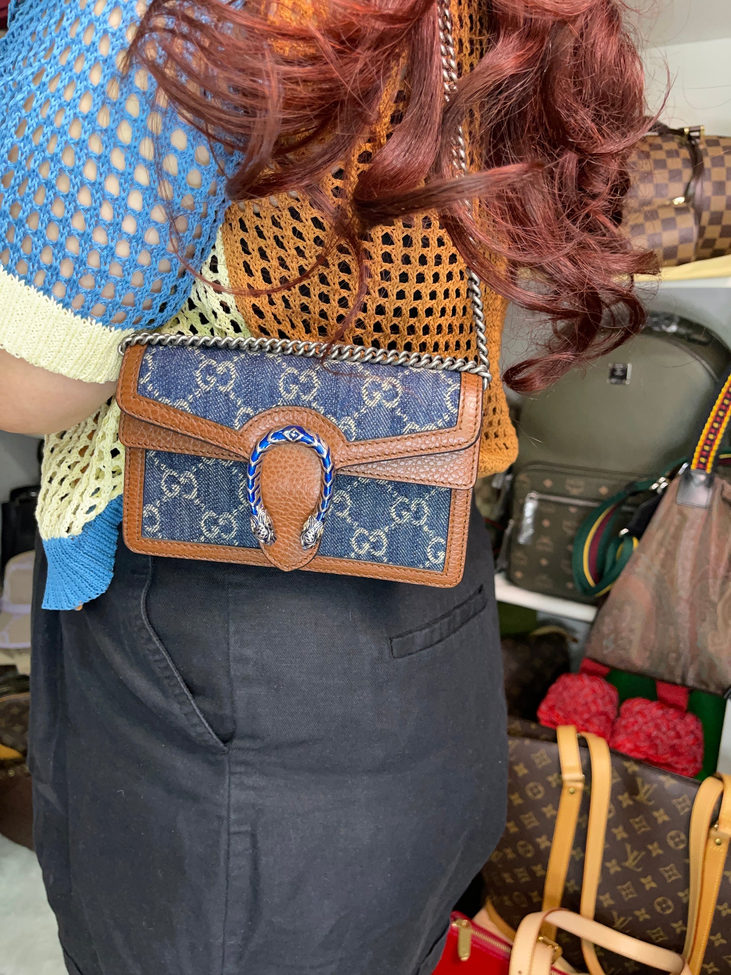 Preloved Gucci Blue/Brown Denim Super Mini GG Dionysus Crossbody Bag