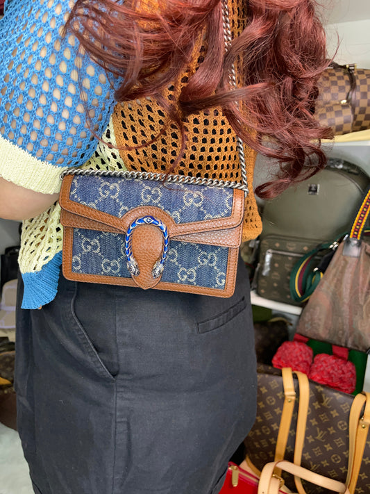 Preloved Gucci Blue/Brown Denim Super Mini GG Dionysus Crossbody Bag