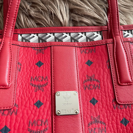 Preloved Authentic MCM Visetos Reversible Liz Shopper Tote – Ruby Red