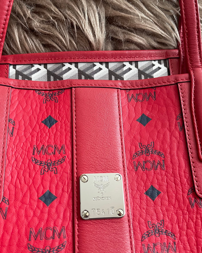Preloved Authentic MCM Visetos Reversible Liz Shopper Tote – Ruby Red