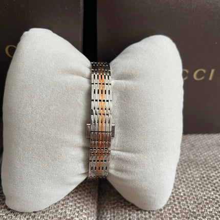 Preloved Authentic Gucci 8600L Ladies Watch — Two-Tone Rose Gold & Silver GG Dial