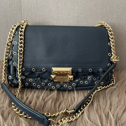 Preloved Authentic Michael Kors Black Leather Small Sloan Studded Chain Shoulder Bag