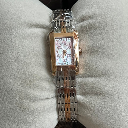 Preloved Authentic Gucci 8600L Ladies Watch — Two-Tone Rose Gold & Silver GG Dial