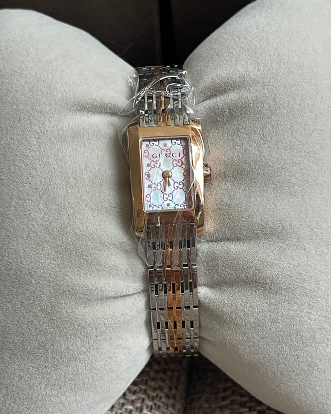 Preloved Authentic Gucci 8600L Ladies Watch — Two-Tone Rose Gold & Silver GG Dial