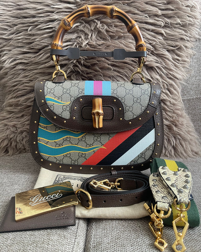 Preloved Authentic Gucci GG Supreme Canvas Leather and Python Medium Bamboo 1947 Top Handle Bag