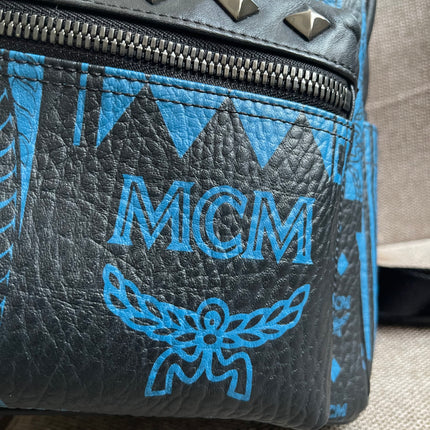 Preloved Authentic MCM Stark Backpack in Blue Black Visetos