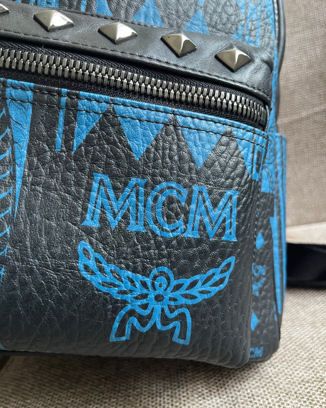 Preloved Authentic MCM Stark Backpack in Blue Black Visetos