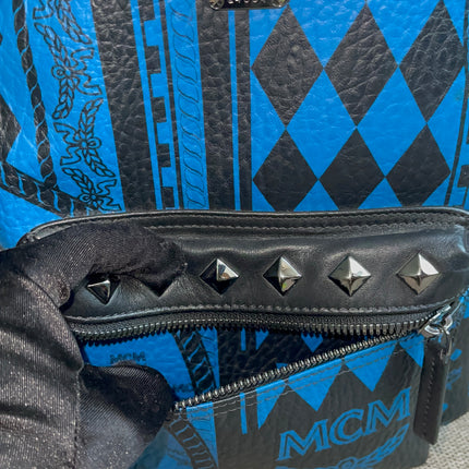 Preloved Authentic MCM Stark Backpack in Blue Black Visetos