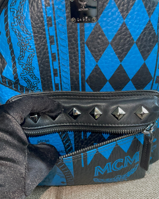 Preloved Authentic MCM Stark Backpack in Blue Black Visetos