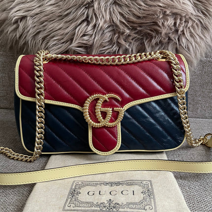 Preloved Authentic Gucci GG Marmont Small Shoulder Bag — Bicolor Red & Navy Matelassé