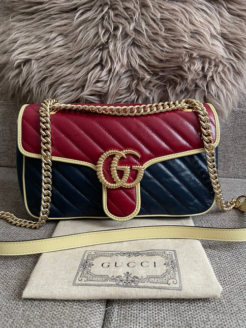 Preloved Authentic Gucci GG Marmont Small Shoulder Bag — Bicolor Red & Navy Matelassé