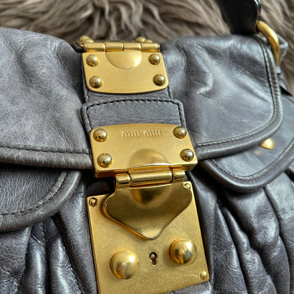 Preloved Authentic Miu Miu Coffer Bag – Slate Blue Distressed Leather