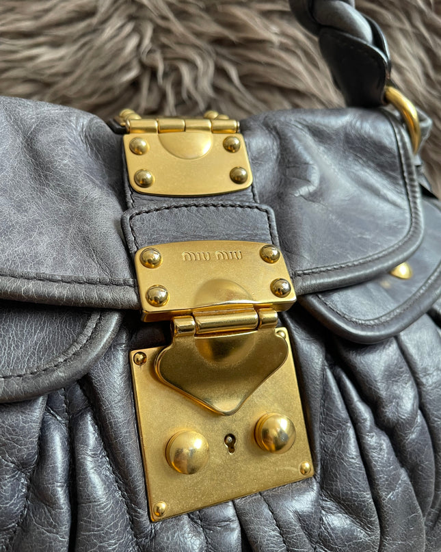 Preloved Authentic Miu Miu Coffer Bag – Slate Blue Distressed Leather