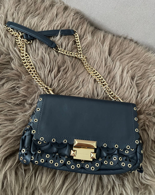 Preloved Authentic Michael Kors Black Leather Small Sloan Studded Chain Shoulder Bag