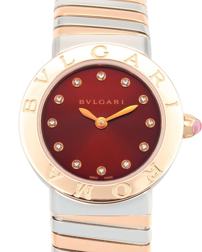 Preloved Authentic  BVLGARI BVLGARI Tubogas 12P Diamond Wristwatch in 18K Pink Gold (Pink Gold) and Stainless Steel with Diamonds, Gold-Tone BBLP262TSG