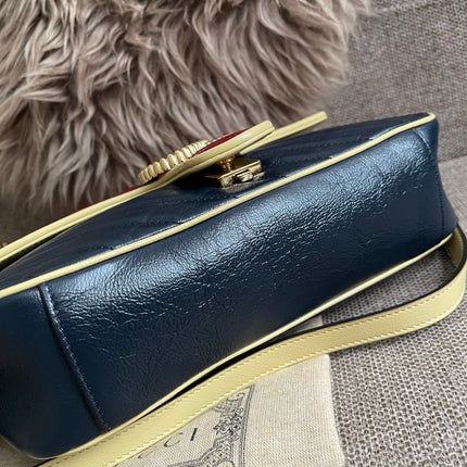 Preloved Authentic Gucci GG Marmont Small Shoulder Bag — Bicolor Red & Navy Matelassé