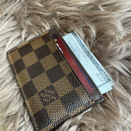 Pre-Owned Louis Vuitton Card Holder Damier Ebene Canvas