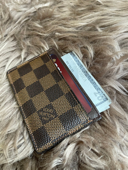 Pre-Owned Louis Vuitton Card Holder Damier Ebene Canvas