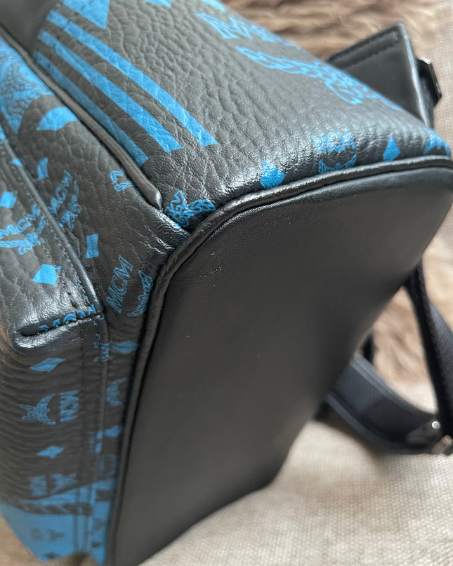 Preloved Authentic MCM Stark Backpack in Blue Black Visetos