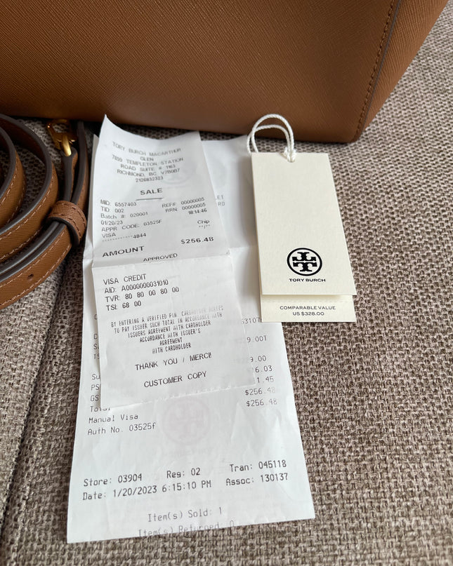Preloved Authentic Tory Burch Emerson Tote in Light Taupe