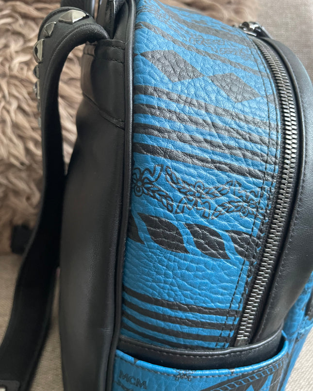 Preloved Authentic MCM Stark Backpack in Blue Black Visetos