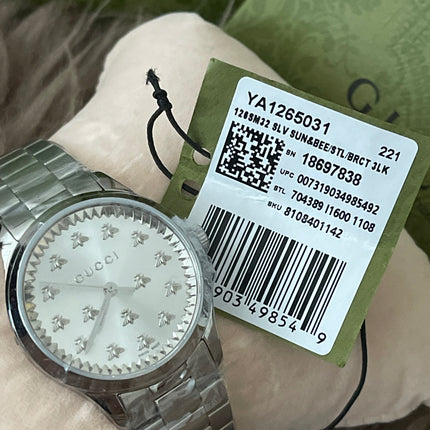 Preloved Authentic unused Gucci G-Timeless bee 32mm stainless steel watch