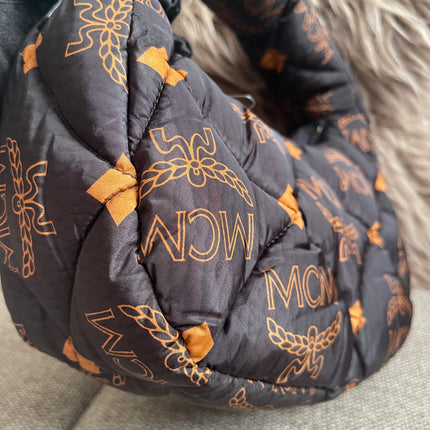 Preloved Authentic MCM Aren Hobo Bag Black Fabric