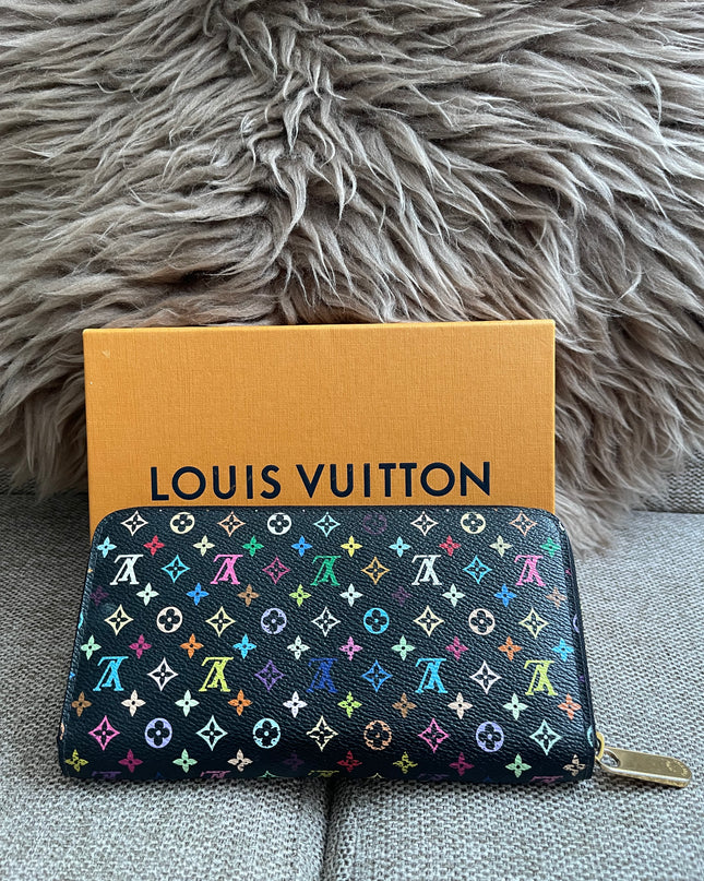 Preloved Authentic Louis Vuitton Zippy Wallet – Multicolor Monogram Black (Murakami) with Box