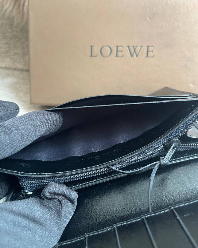 Preloved Authentic Loewe Bifold Wallet Black Grained Leather