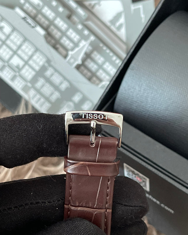 Preloved Authentic Tissot  T-Classic PR 100 White Dial Brown Leather Strap Watch for Men