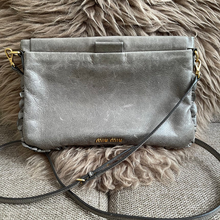 Preloved Autehntic Miu Miu Ruffle Crossbody Bag – Taupe
