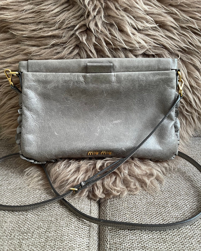 Preloved Autehntic Miu Miu Ruffle Crossbody Bag – Taupe