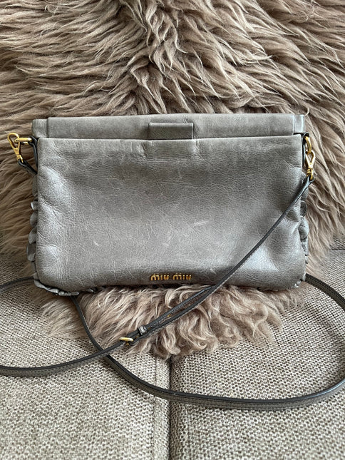 Preloved Autehntic Miu Miu Ruffle Crossbody Bag – Taupe