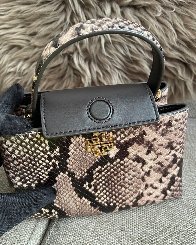 Preloved Authentic Tory Burch Mini Satchel Shell in Snake-Embossed Leather