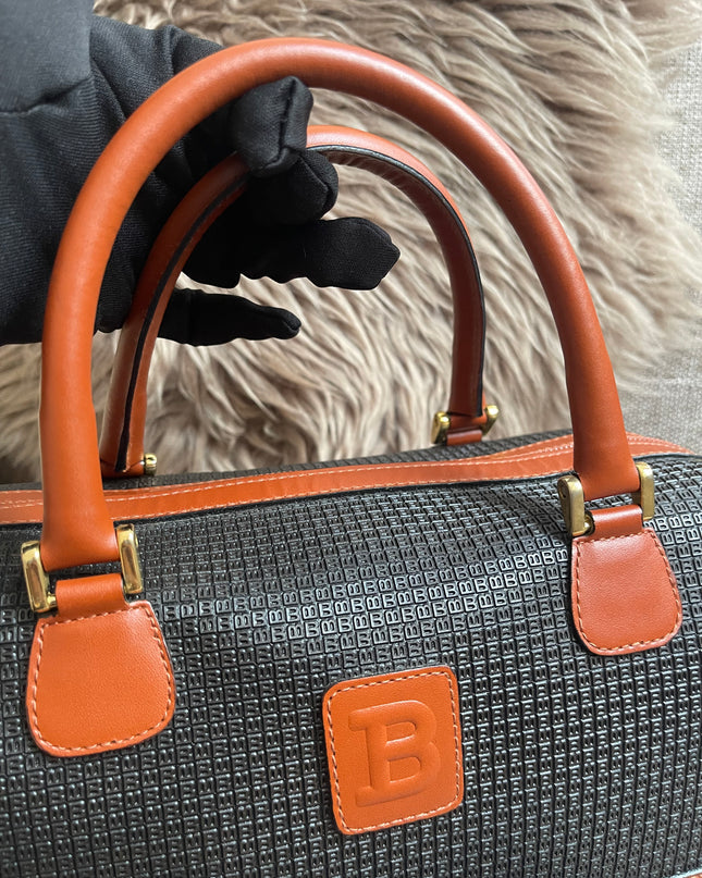 Preloved Authentic Bally Monogram Top Handle Tote Bag Black Cognac
