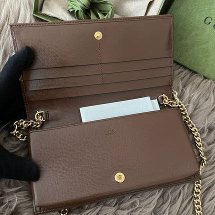 Preloved Authentic Gucci Horsebit 1955 Wallet with Chain in GG Supreme canvas