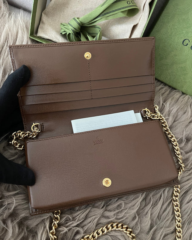 Preloved Authentic Gucci Horsebit 1955 Wallet with Chain in GG Supreme canvas